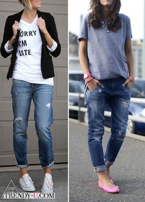 фото модные джинсы бойфренды с белой футболкой